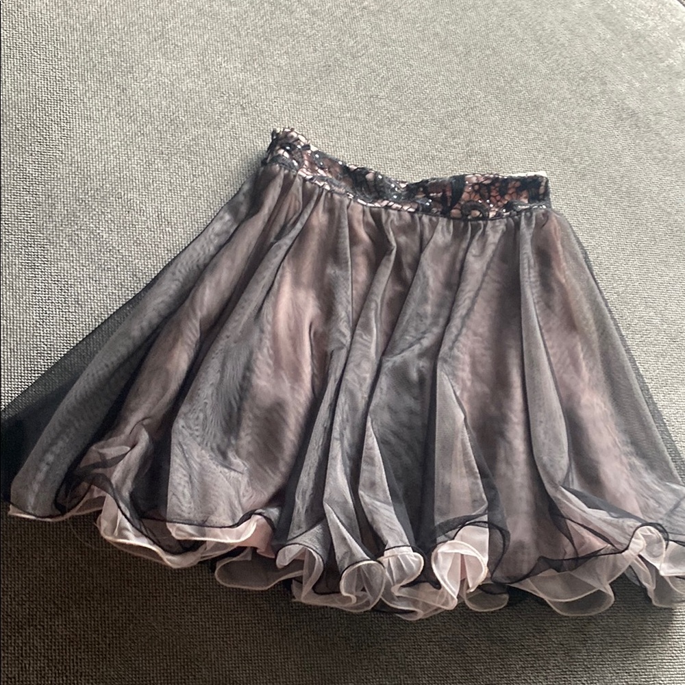 Cute Pink & Black Flared Layered Mini Skirt with Tulle & sequins Jr sz 3